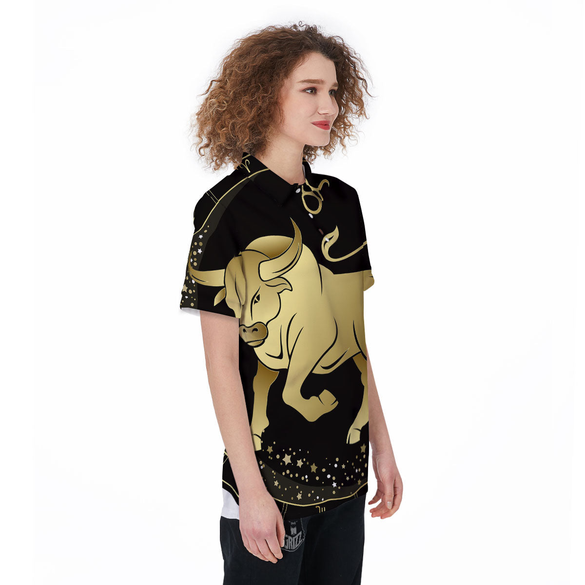 Taurus Sign Black And Gold Print Women's Golf Shirts-grizzshop