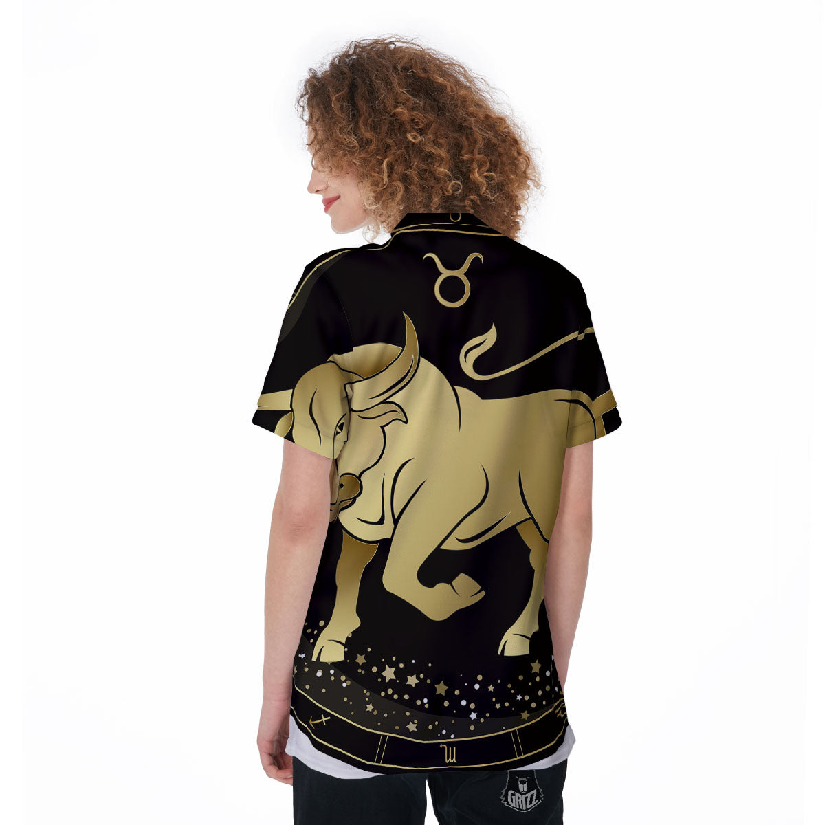 Taurus Sign Black And Gold Print Women's Golf Shirts-grizzshop