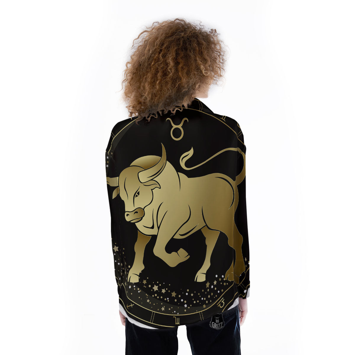 Taurus Sign Black And Gold Print Women's Long Sleeve Shirts-grizzshop