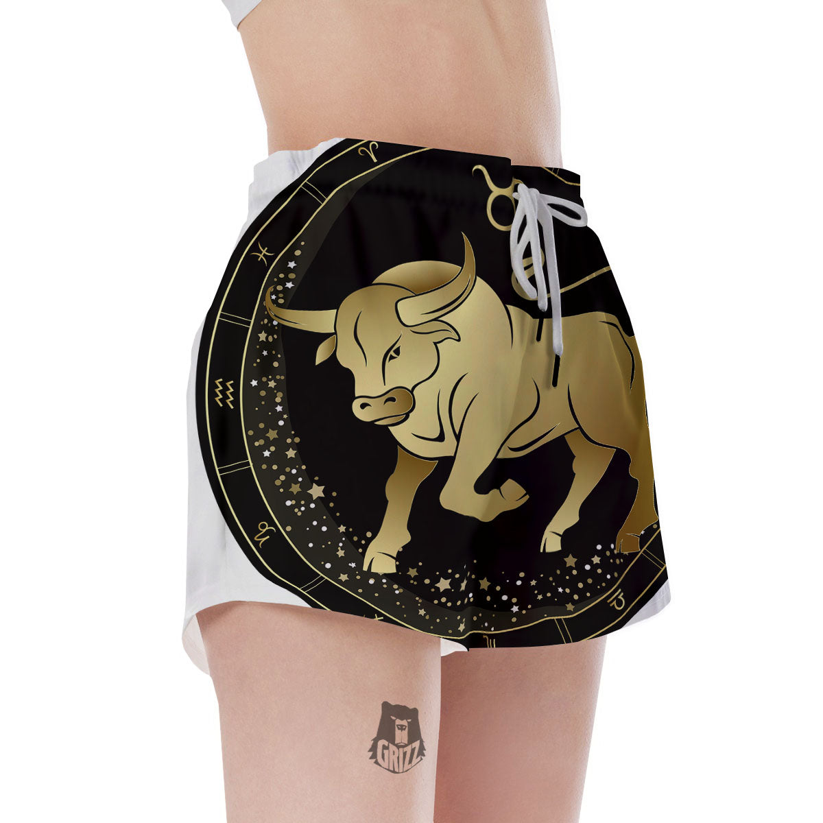 Taurus Sign Black And Gold Print Women's Shorts-grizzshop