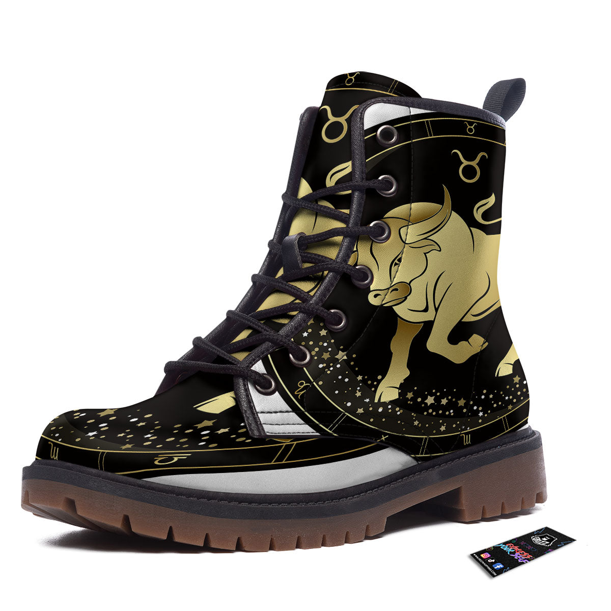 Taurus Sign Black And Gold Print Work Boots-grizzshop