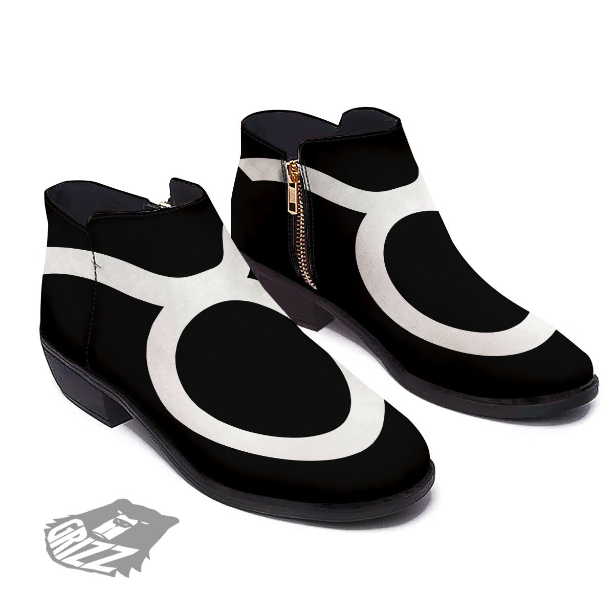 Taurus Sign White And Black Print Ankle Boots-grizzshop