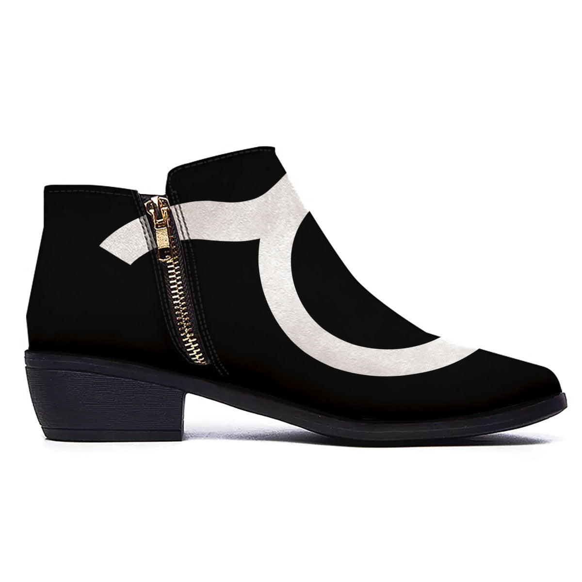 Taurus Sign White And Black Print Ankle Boots-grizzshop