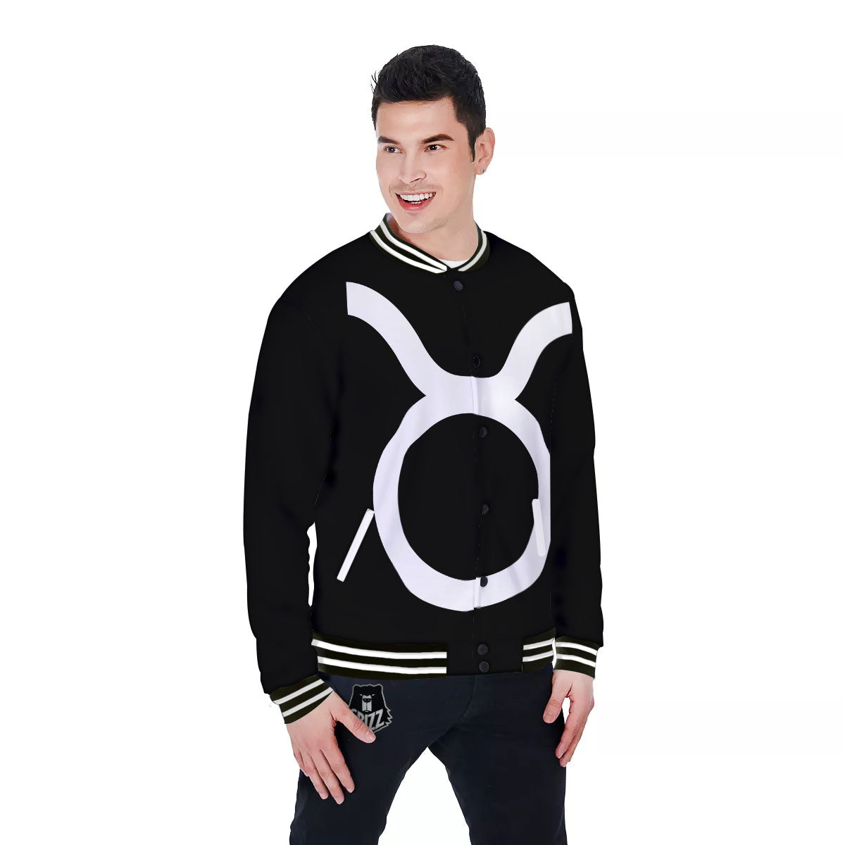 Taurus Sign White And Black Print Baseball Jacket-grizzshop