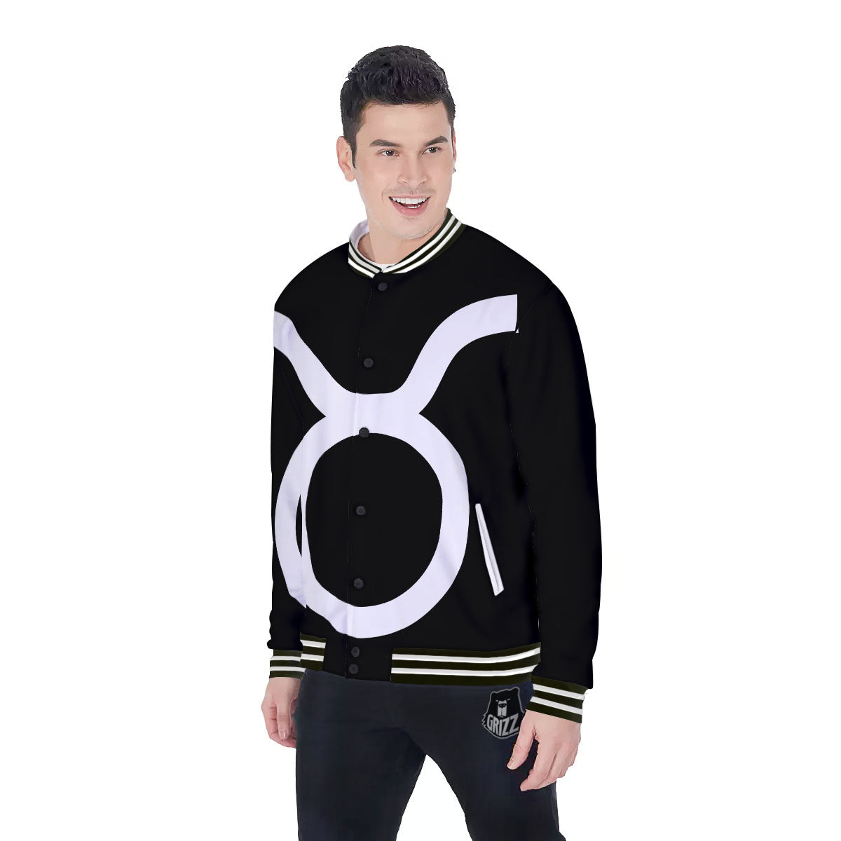 Taurus Sign White And Black Print Baseball Jacket-grizzshop
