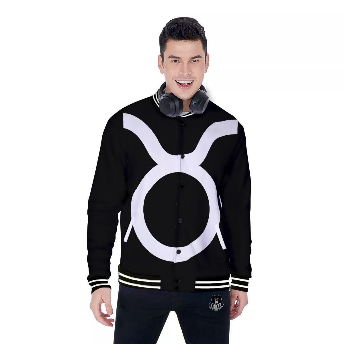 Taurus Sign White And Black Print Baseball Jacket-grizzshop