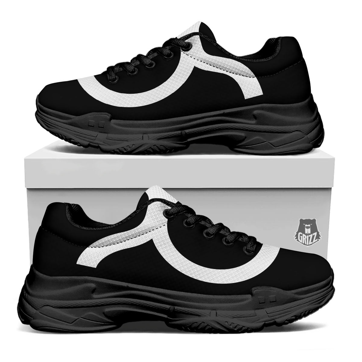 Taurus Sign White And Black Print Black Chunky Shoes-grizzshop