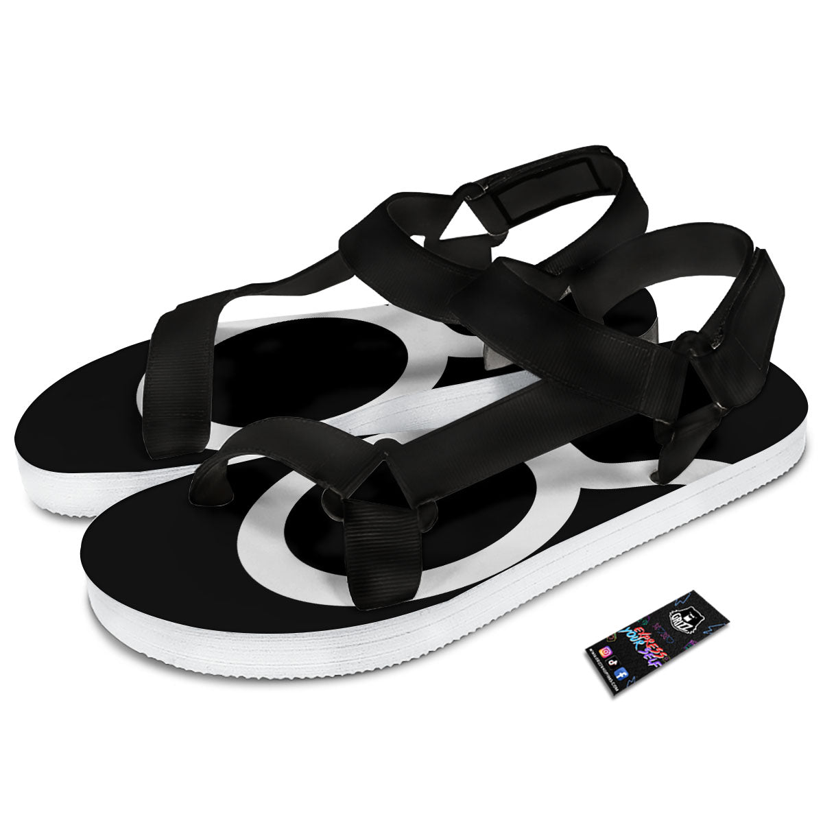 Taurus Sign White And Black Print Black Open Toe Sandals-grizzshop