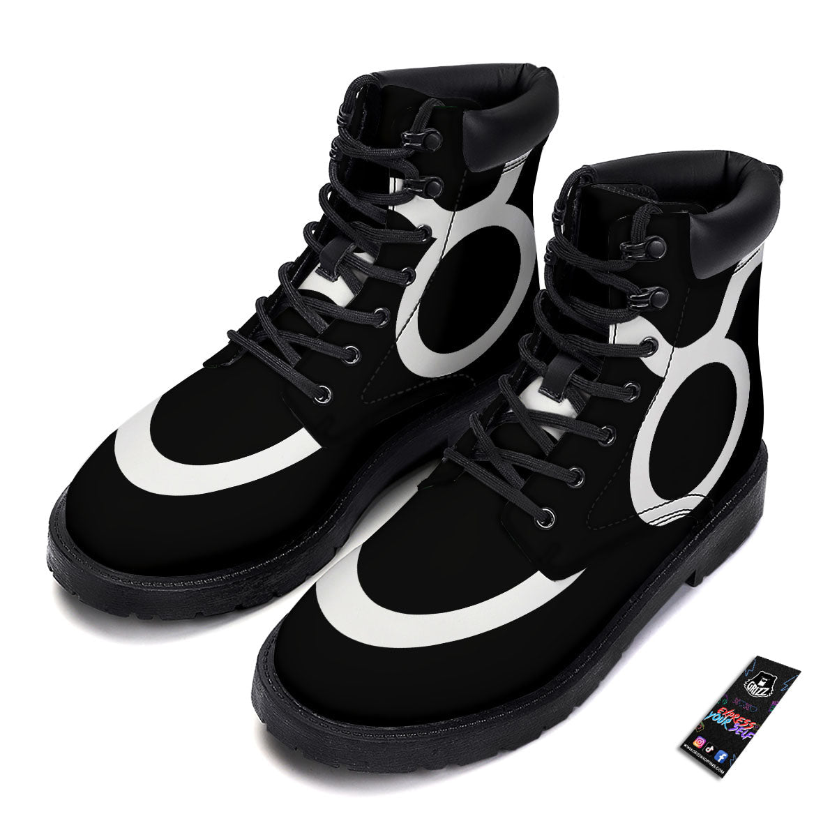 Taurus Sign White And Black Print Boots-grizzshop