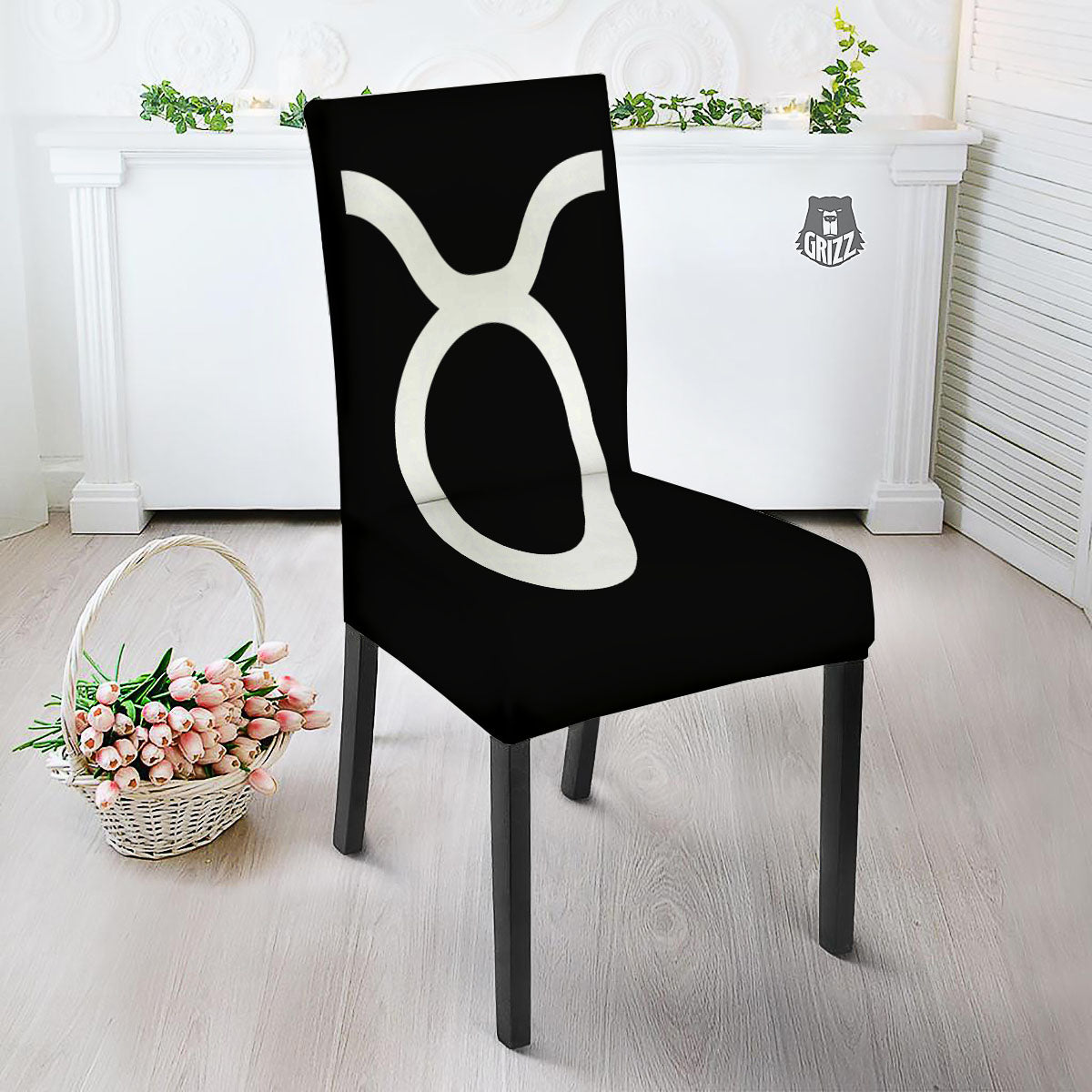 Taurus Sign White And Black Print Dining Chair Slipcover-grizzshop