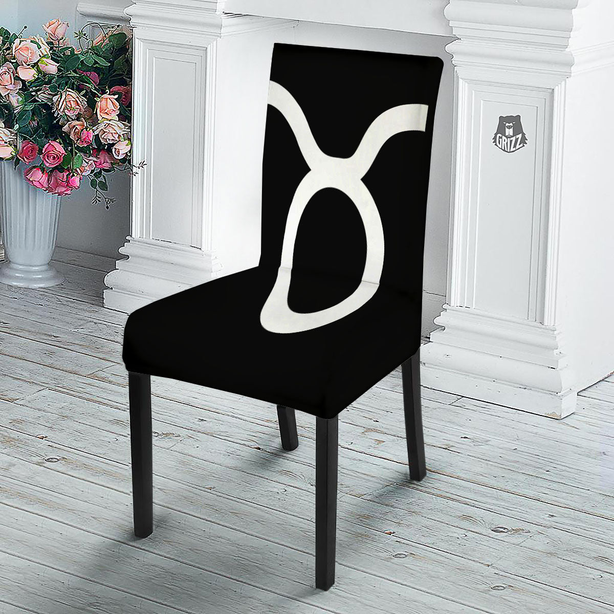 Taurus Sign White And Black Print Dining Chair Slipcover-grizzshop