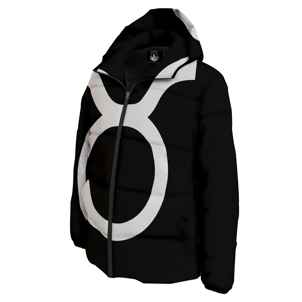 Taurus Sign White And Black Print Down Jacket-grizzshop
