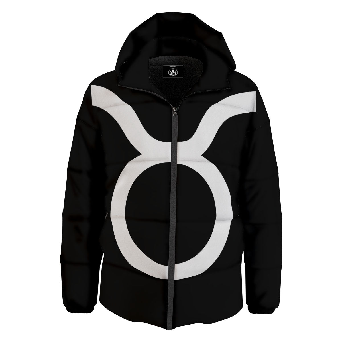 Taurus Sign White And Black Print Down Jacket-grizzshop