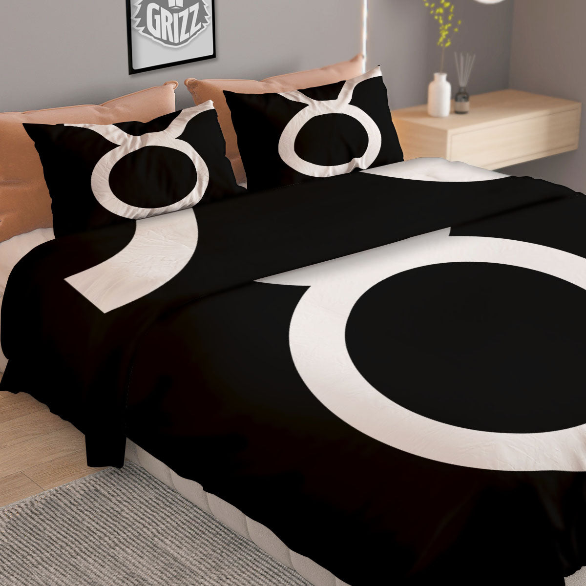 Taurus Sign White And Black Print Duvet Cover Bedding Set