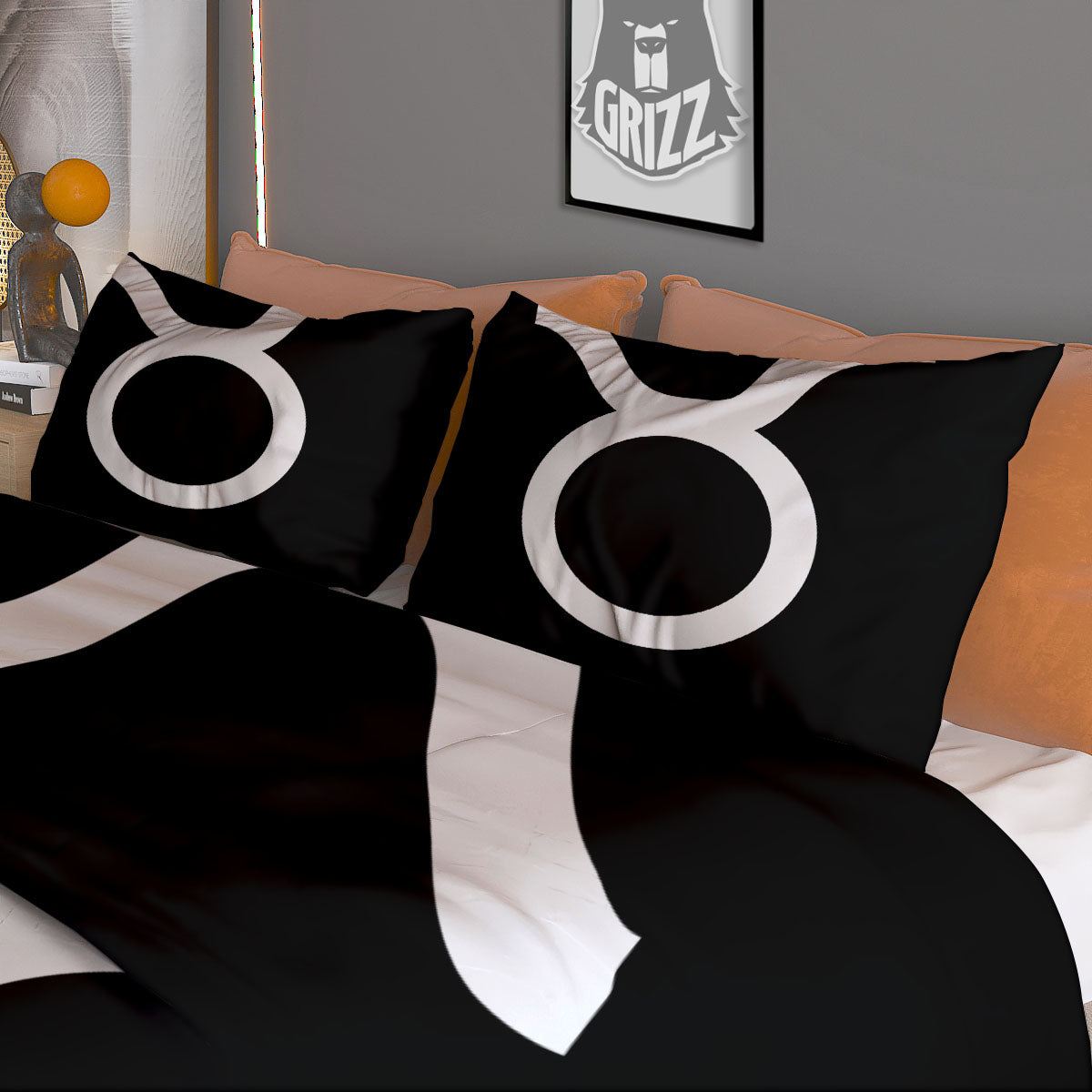 Taurus Sign White And Black Print Duvet Cover Bedding Set