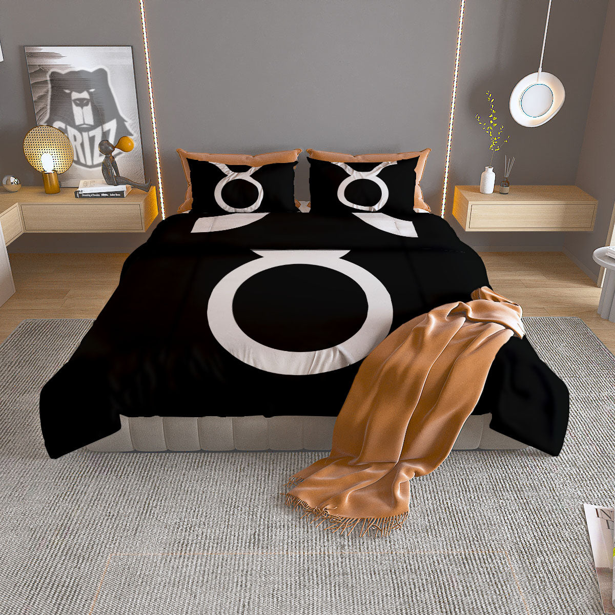 Taurus Sign White And Black Print Duvet Cover Bedding Set