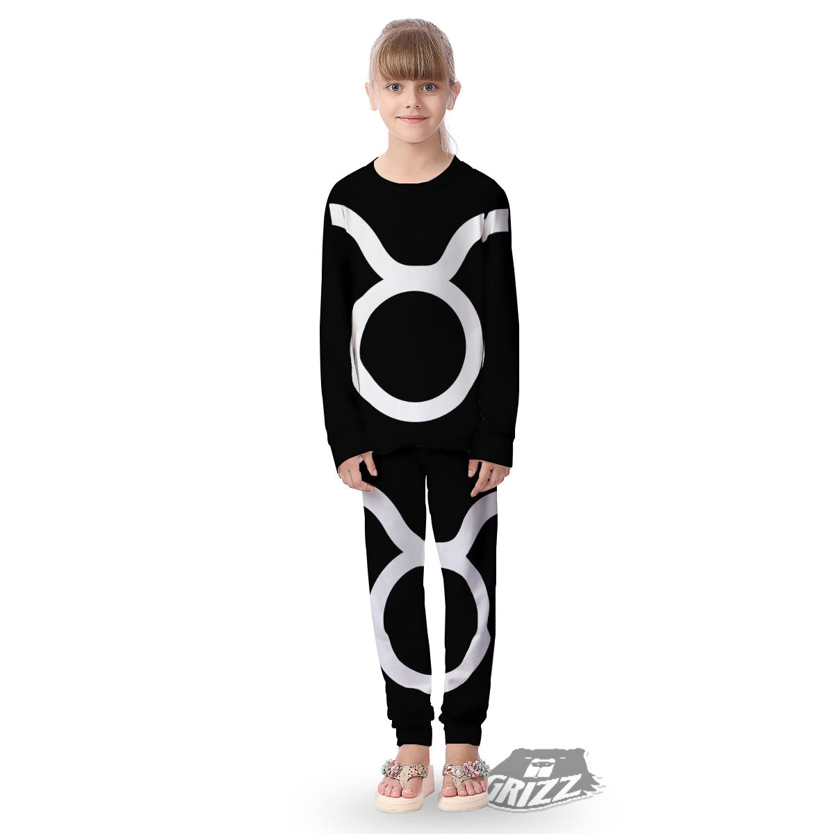 Taurus Sign White And Black Print Kid's Pajamas-grizzshop
