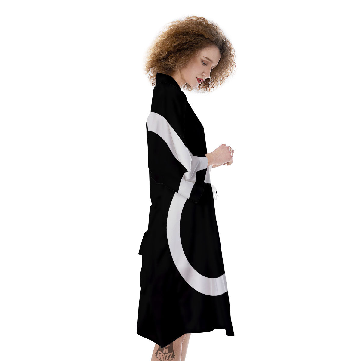 Taurus Sign White And Black Print Kimono-grizzshop