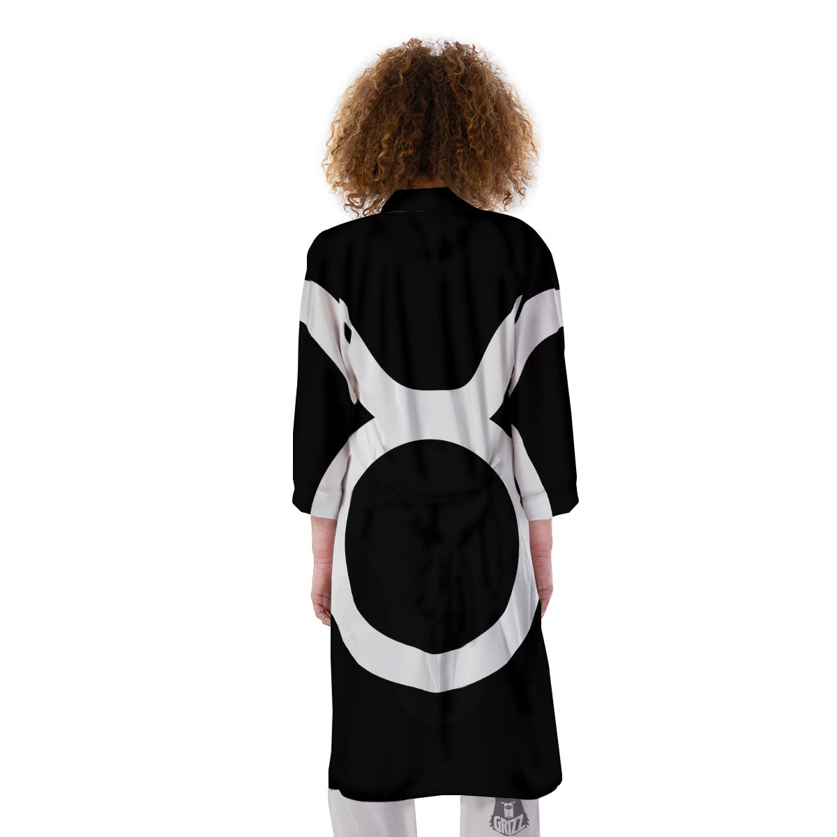 Taurus Sign White And Black Print Kimono-grizzshop