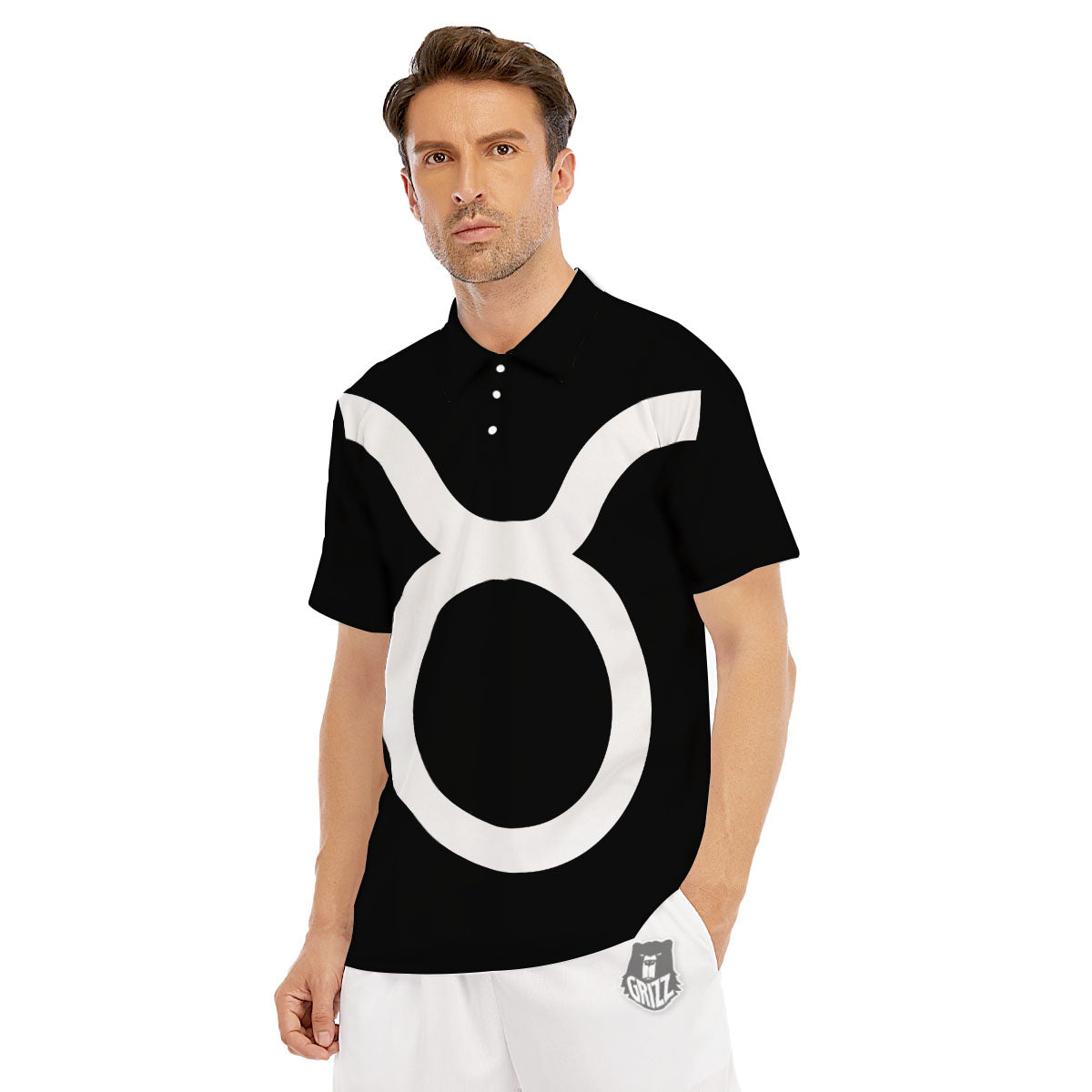 Taurus Sign White And Black Print Men's Golf Shirts-grizzshop