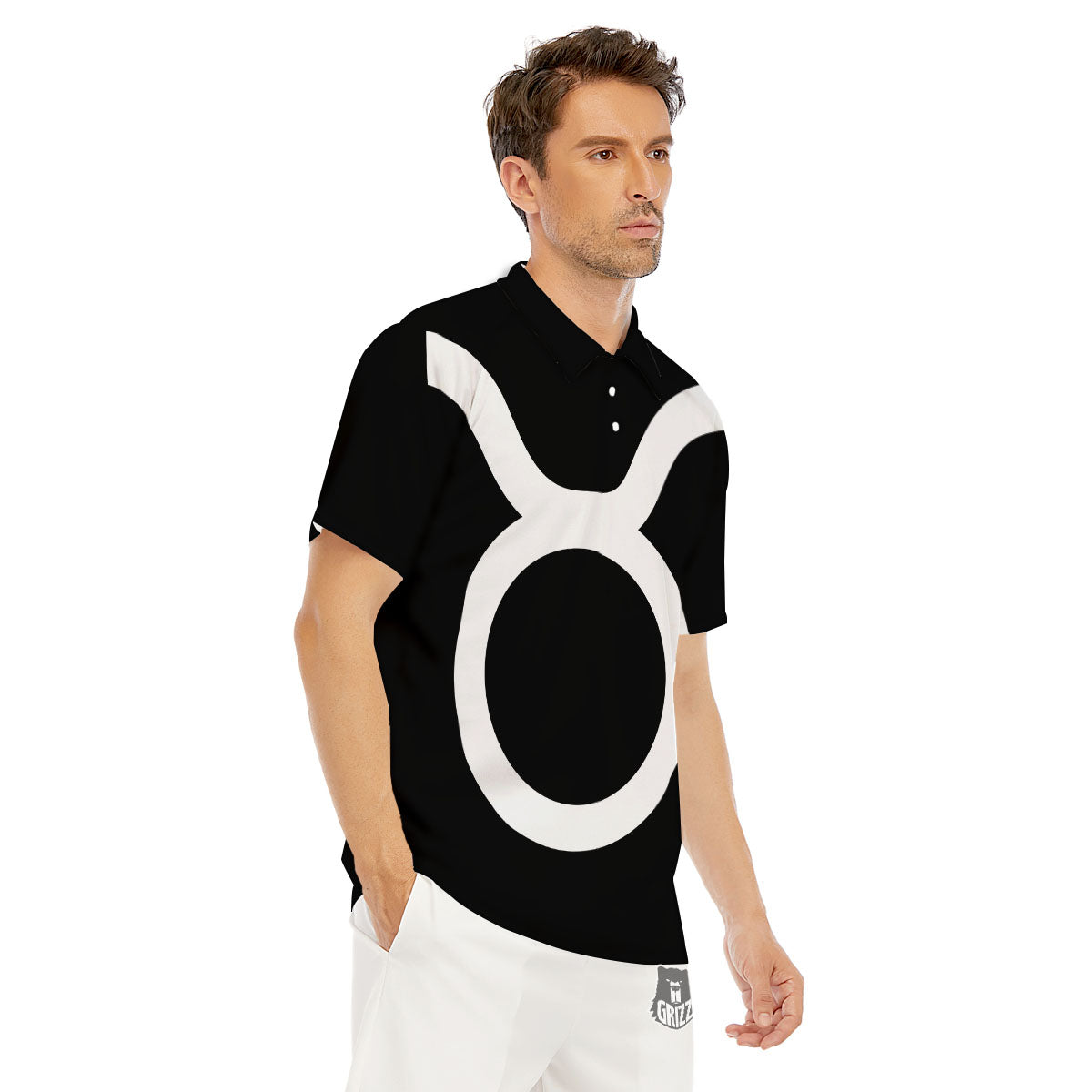 Taurus Sign White And Black Print Men's Golf Shirts-grizzshop