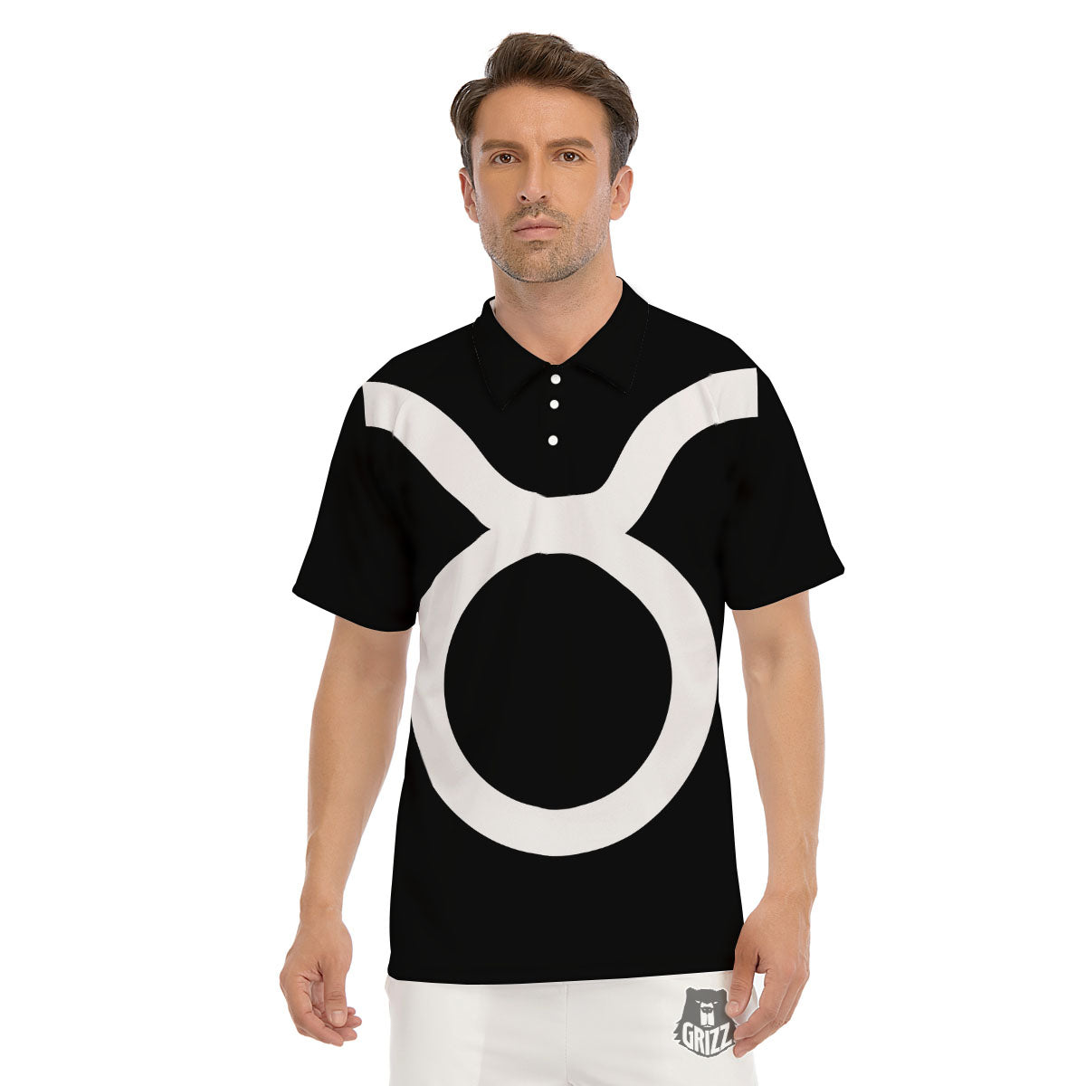 Taurus Sign White And Black Print Men's Golf Shirts-grizzshop