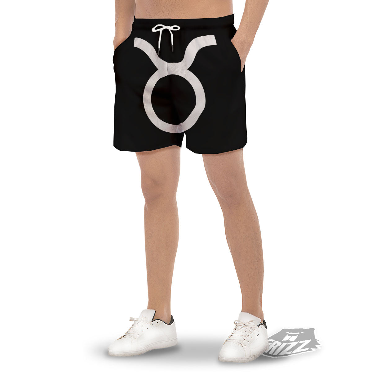 Taurus Sign White And Black Print Men's Gym Shorts-grizzshop