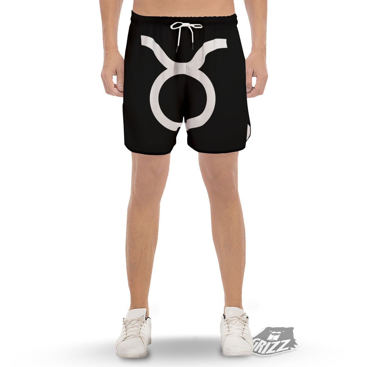 Taurus Sign White And Black Print Men's Gym Shorts-grizzshop