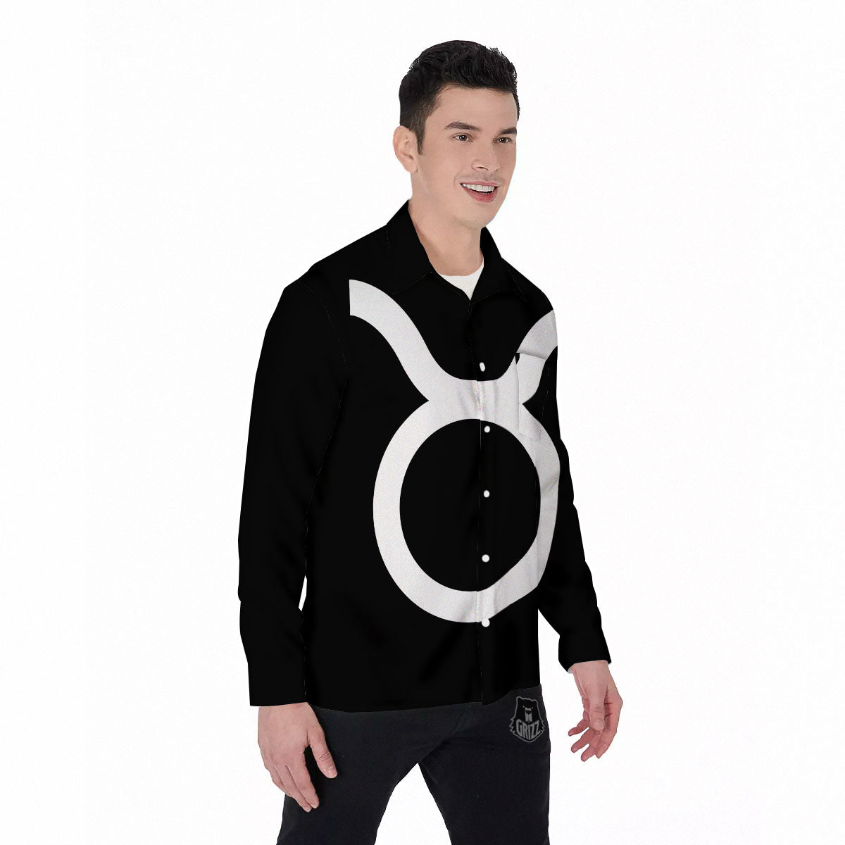 Taurus Sign White And Black Print Men's Long Sleeve Shirts-grizzshop