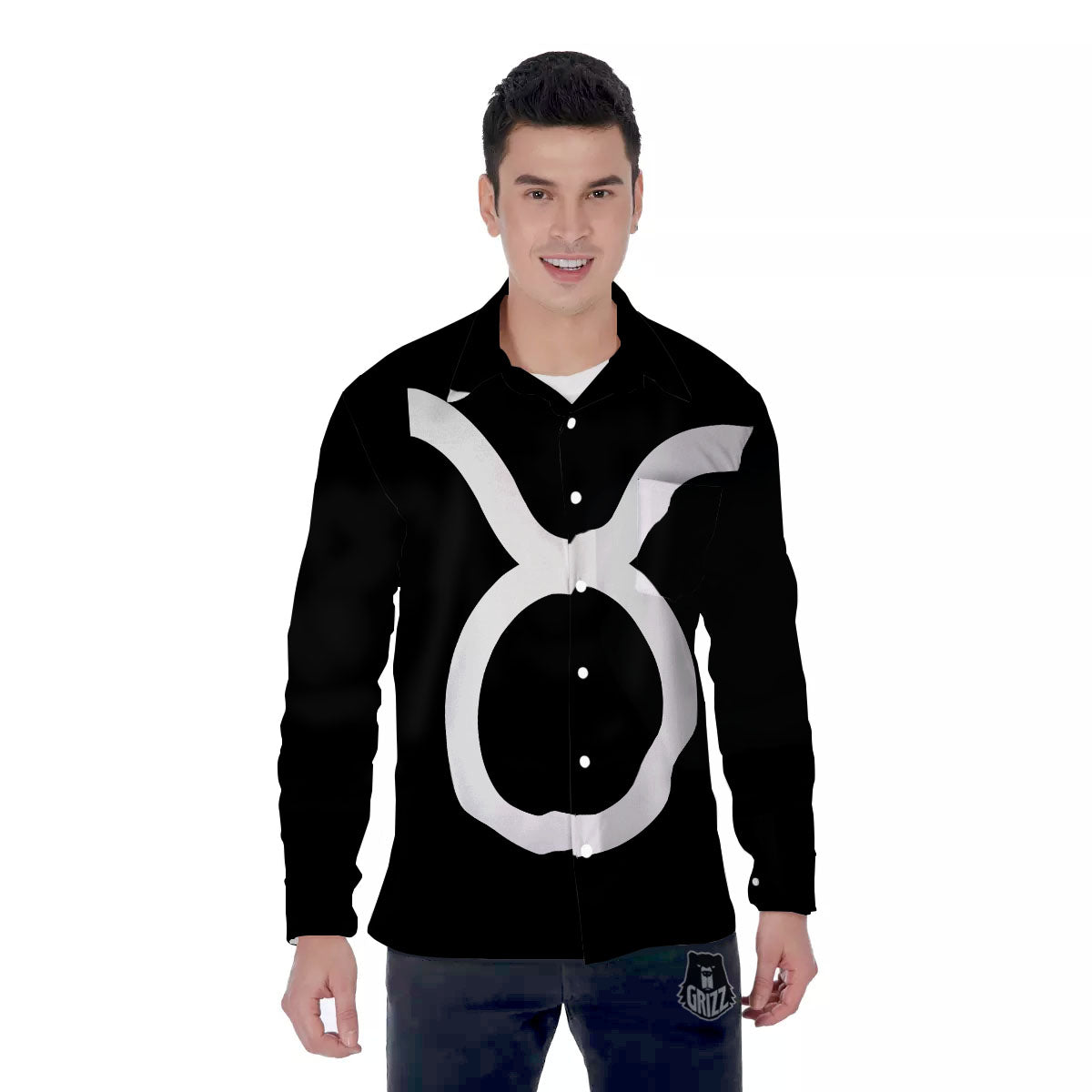 Taurus Sign White And Black Print Men's Long Sleeve Shirts-grizzshop