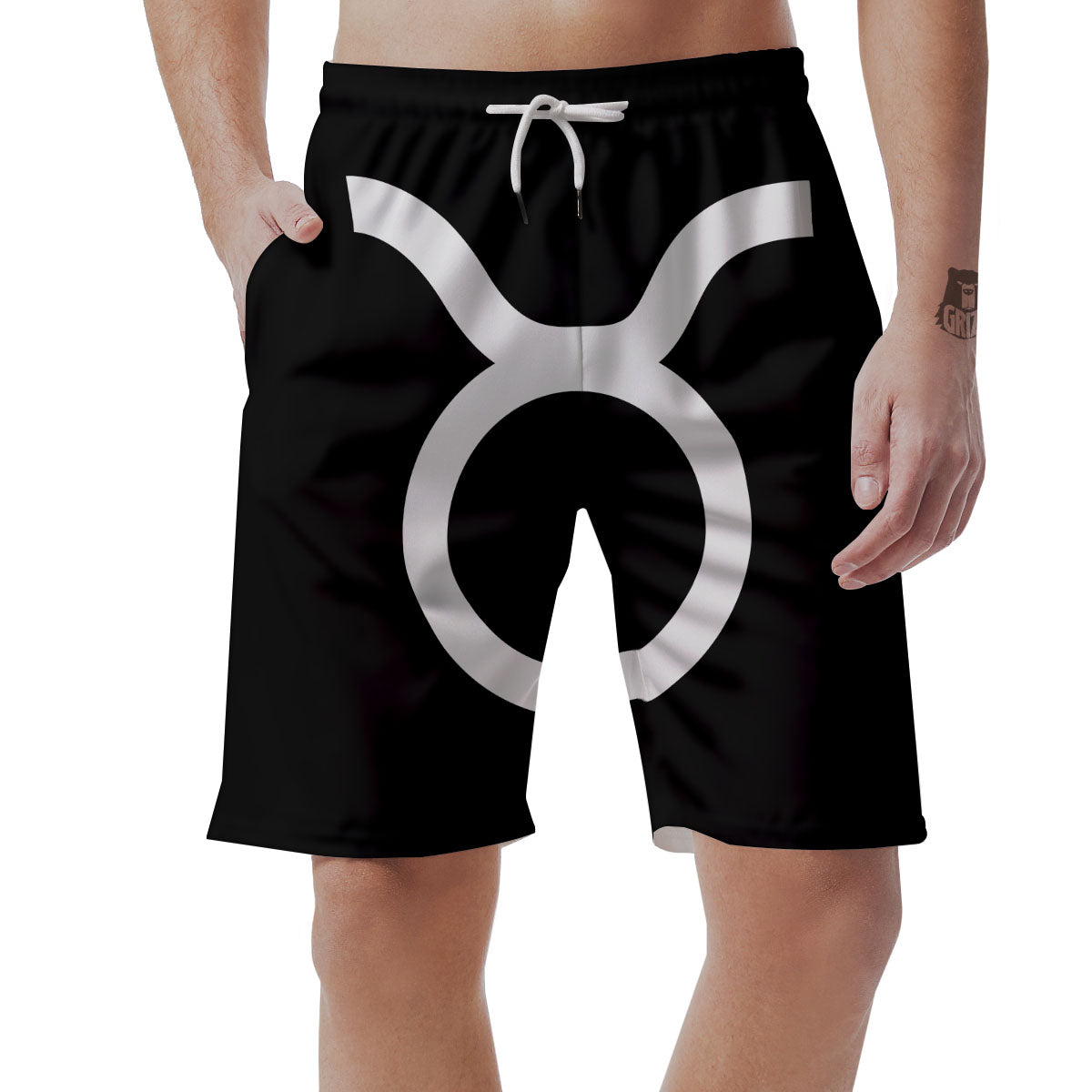 Taurus Sign White And Black Print Men's Shorts-grizzshop