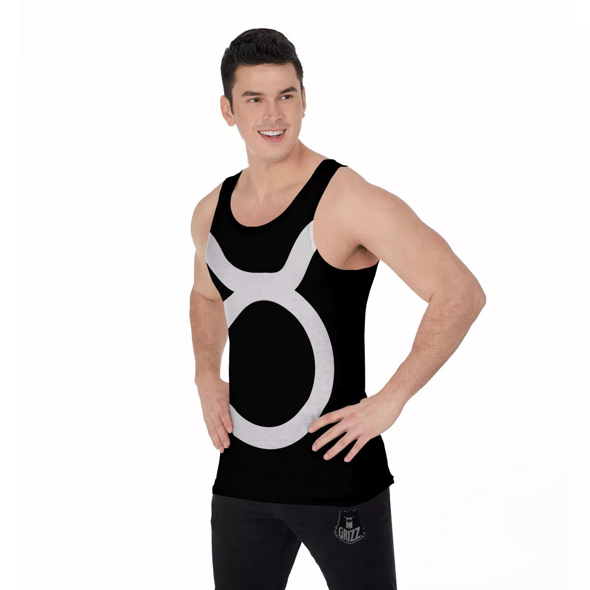 Taurus Sign White And Black Print Men's Tank Top-grizzshop