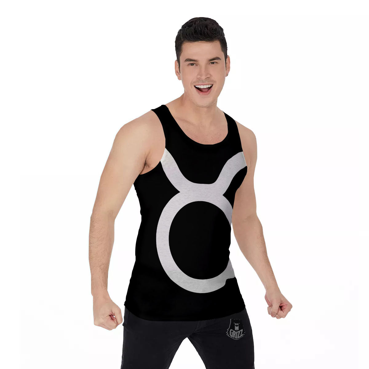 Taurus Sign White And Black Print Men's Tank Top-grizzshop