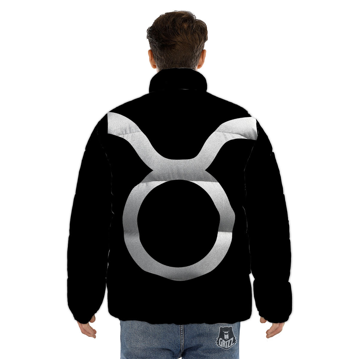 Taurus Sign White And Black Print Puffer Jacket-grizzshop
