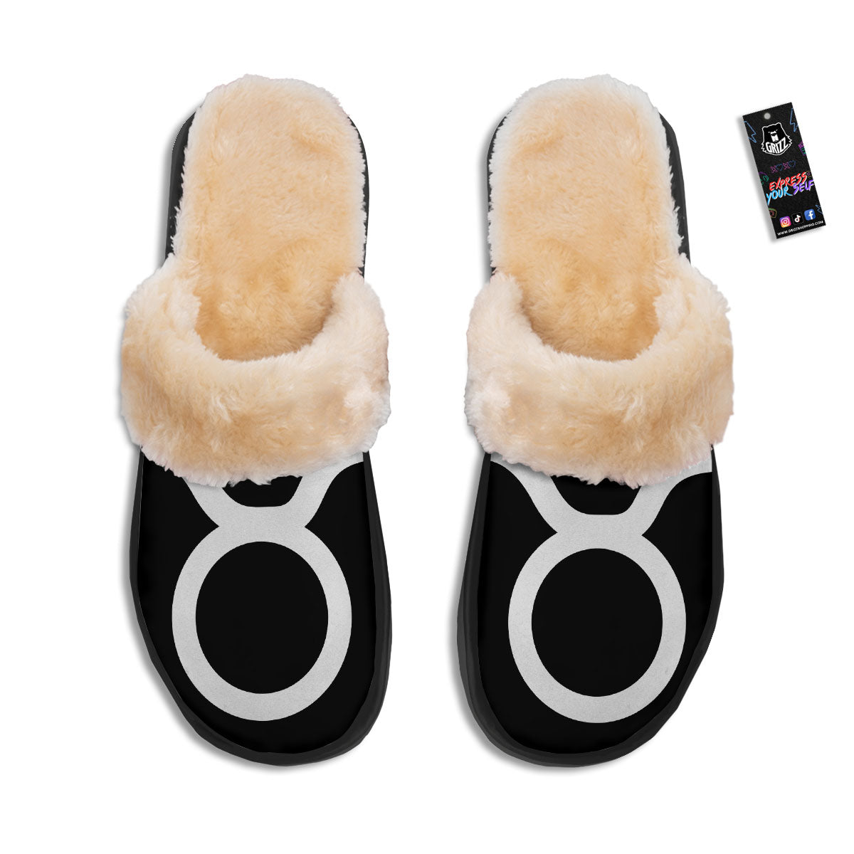 Taurus Sign White And Black Print Slippers-grizzshop