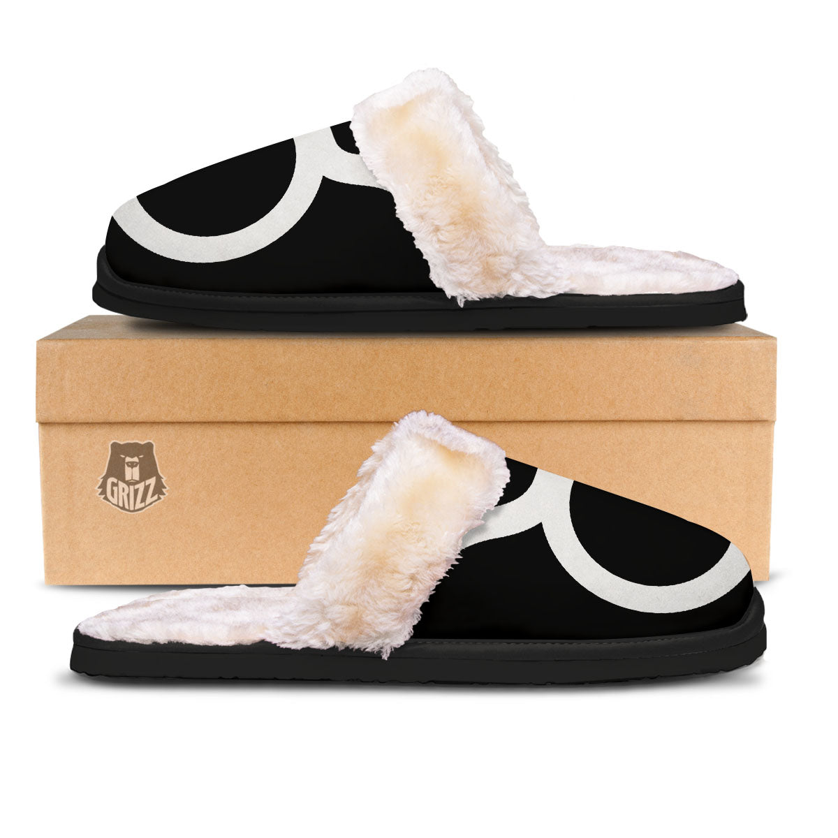 Taurus Sign White And Black Print Slippers-grizzshop
