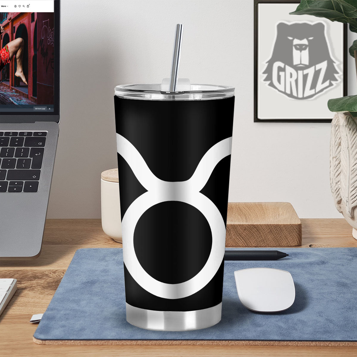 Taurus Sign White And Black Print Tumbler-grizzshop