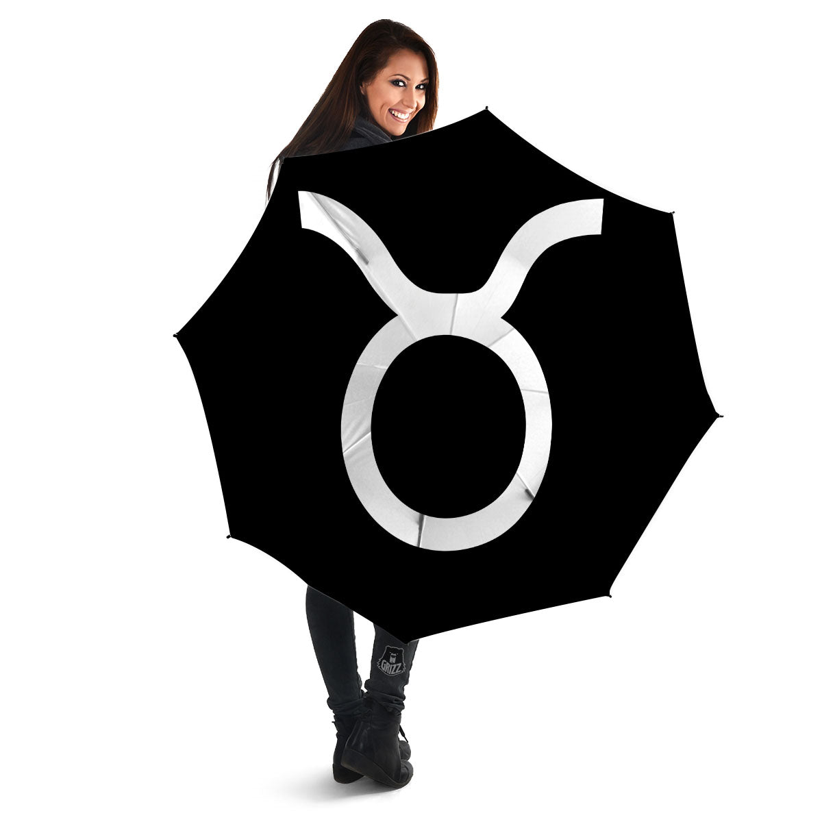 Taurus Sign White And Black Print Umbrella-grizzshop
