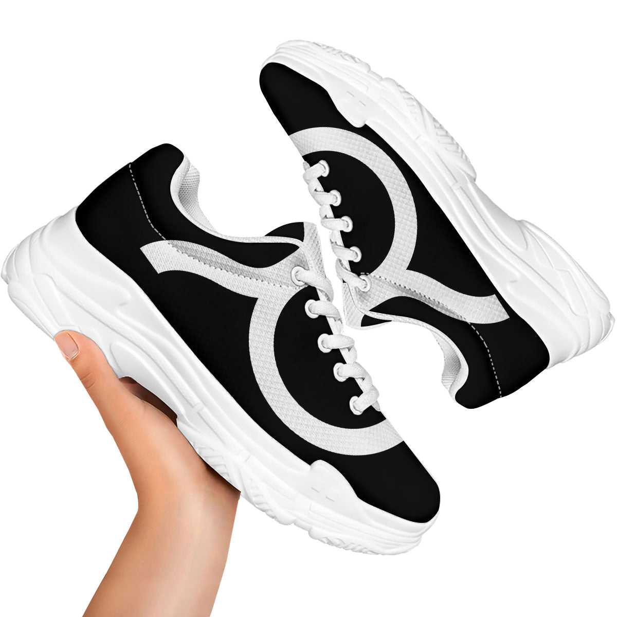 Taurus Sign White And Black Print White Chunky Shoes-grizzshop