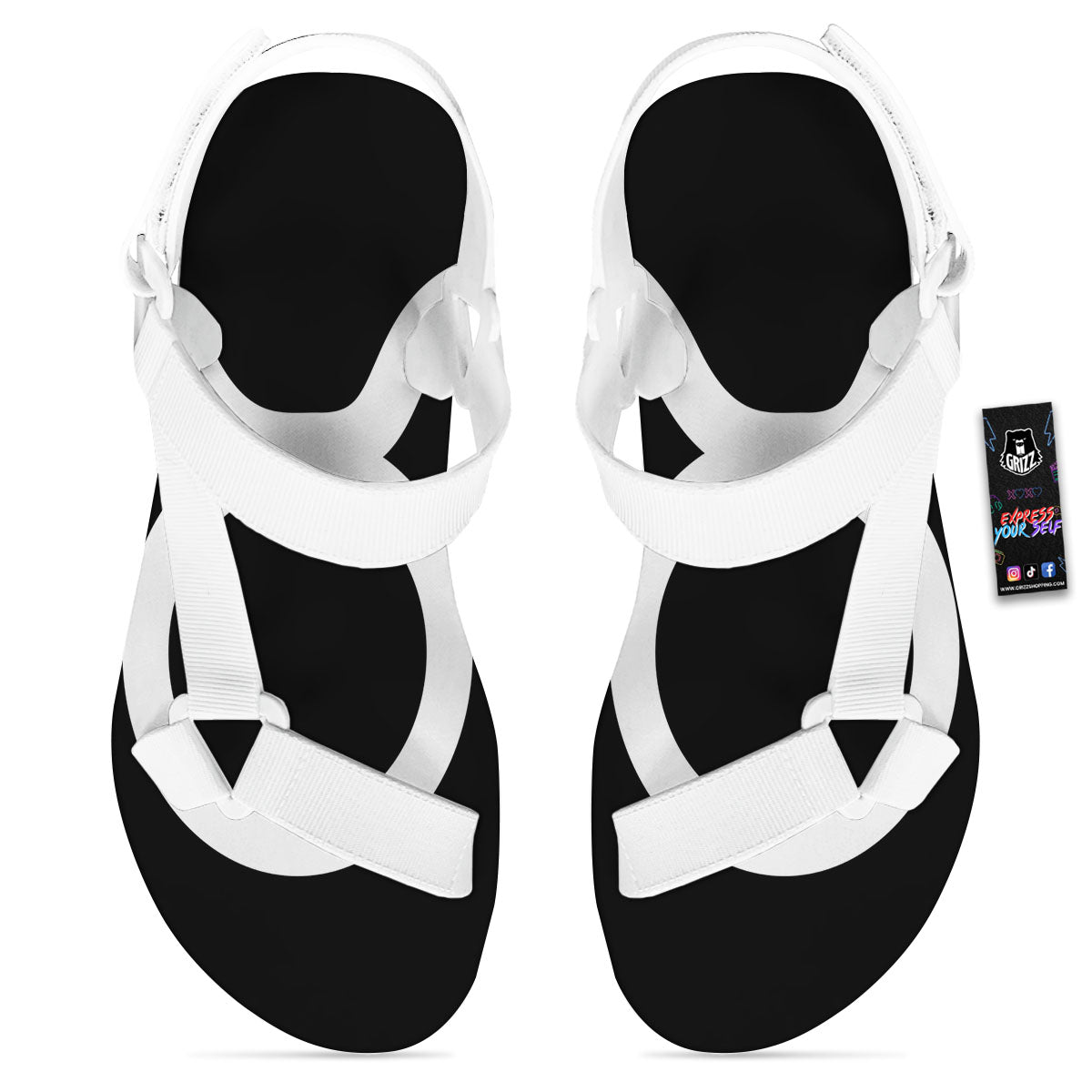 Taurus Sign White And Black Print White Open Toe Sandals-grizzshop