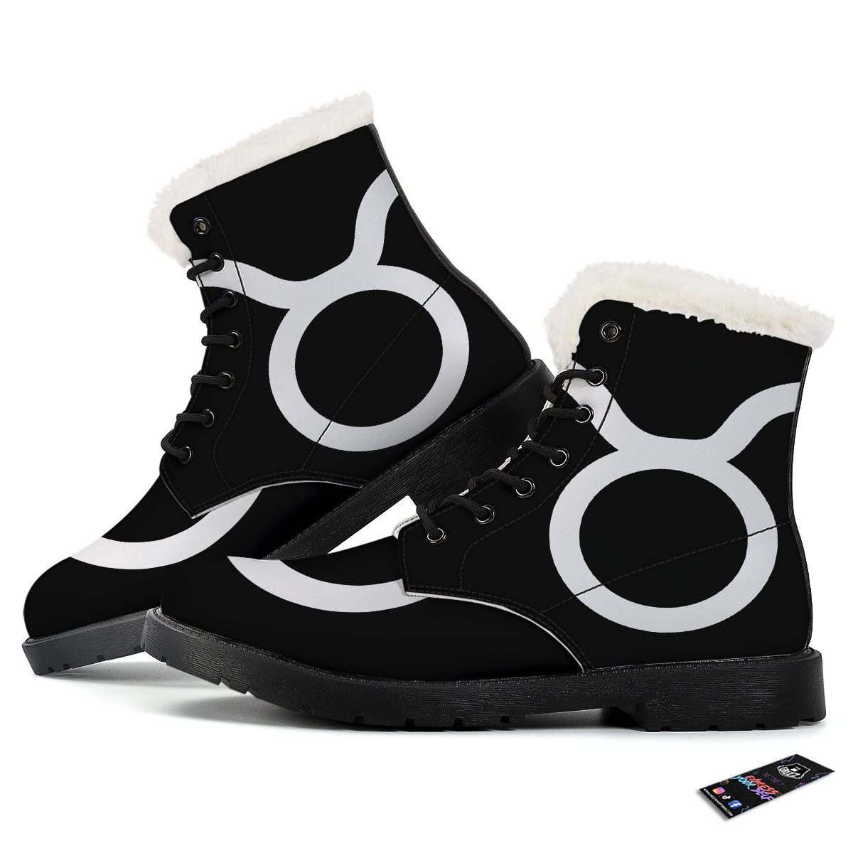 Taurus Sign White And Black Print Winter Boots-grizzshop