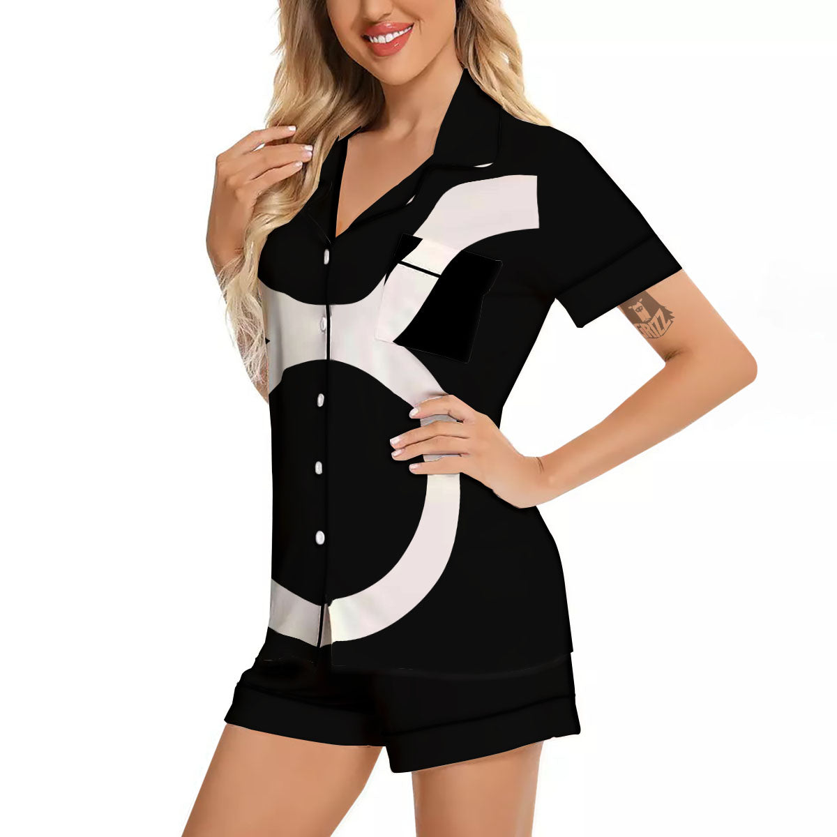 Taurus Sign White And Black Print Women Silk Pajamas-grizzshop