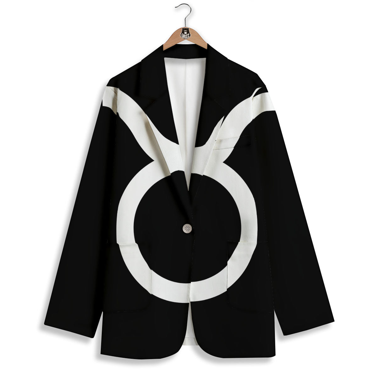 Taurus Sign White And Black Print Women's Blazer-grizzshop