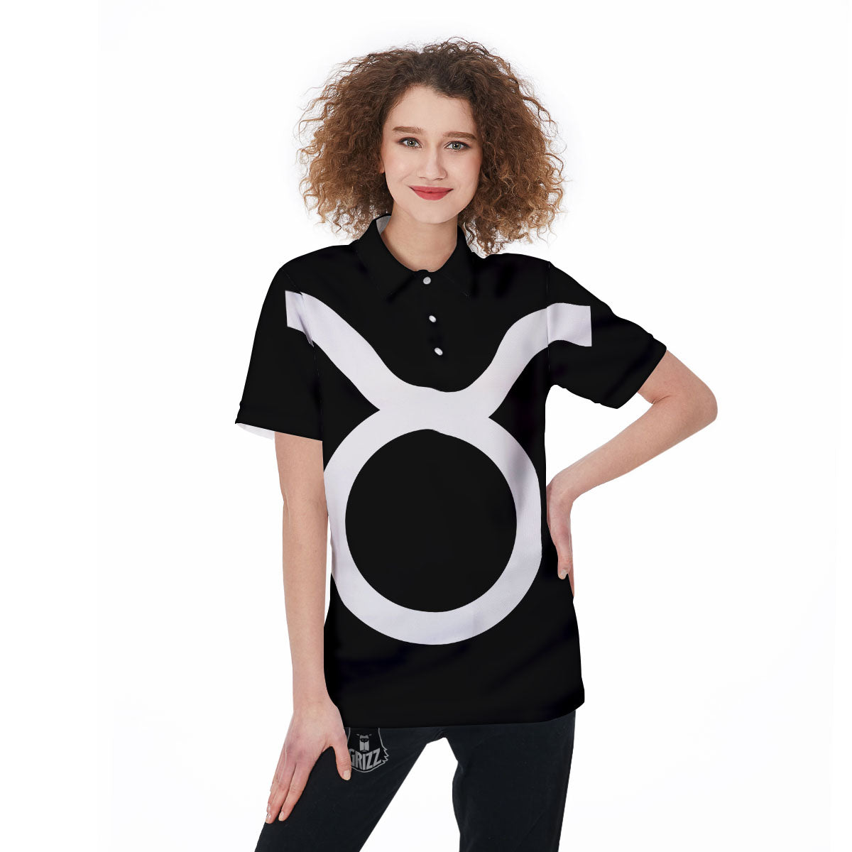 Taurus Sign White And Black Print Women's Golf Shirts-grizzshop