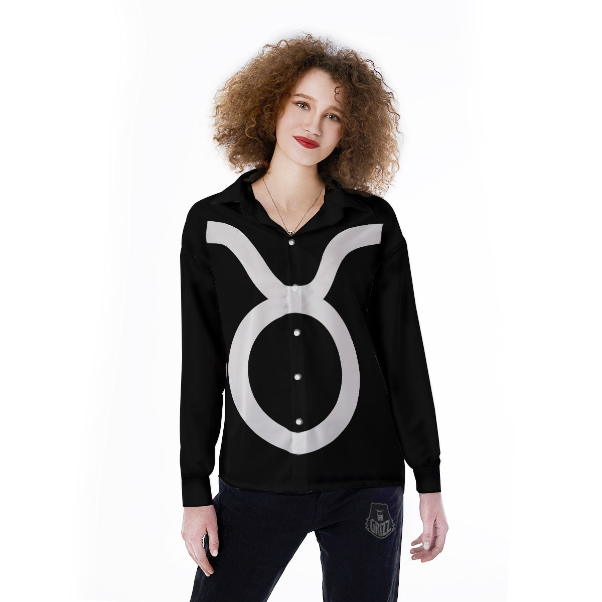 Taurus Sign White And Black Print Women's Long Sleeve Shirts-grizzshop