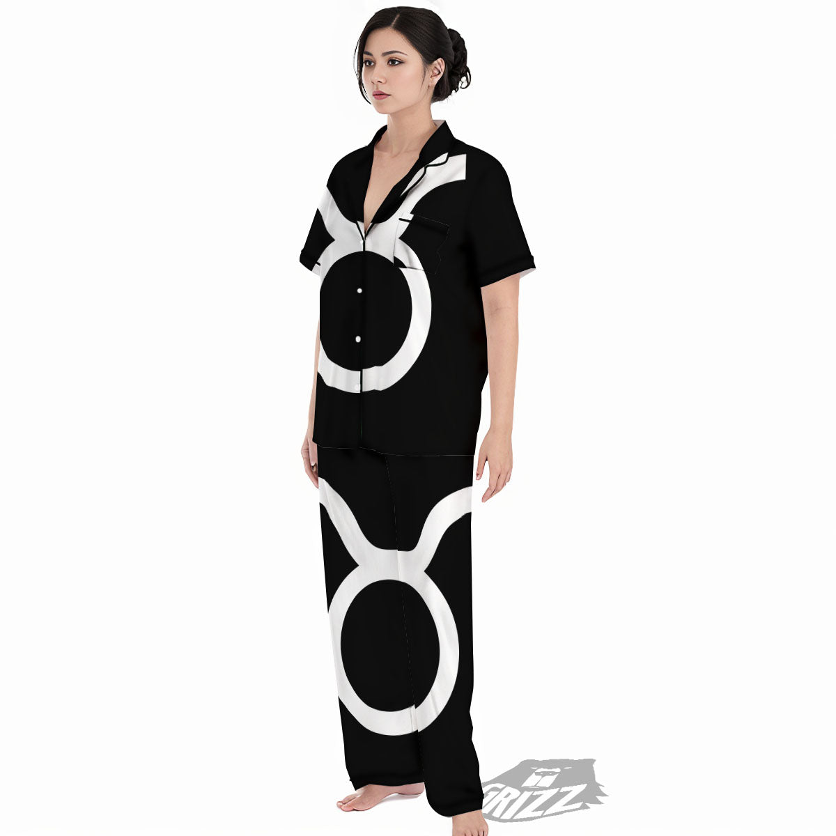 Taurus Sign White And Black Print Women's Pajamas Set-grizzshop