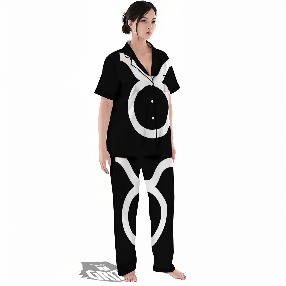 Taurus Sign White And Black Print Women's Pajamas Set-grizzshop