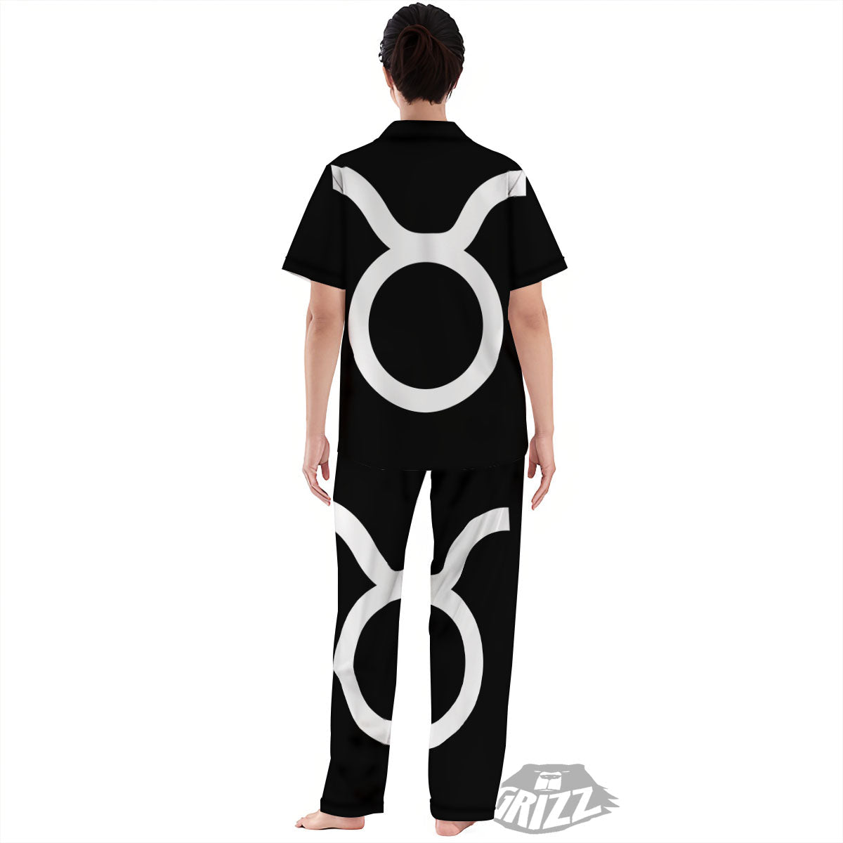Taurus Sign White And Black Print Women's Pajamas Set-grizzshop