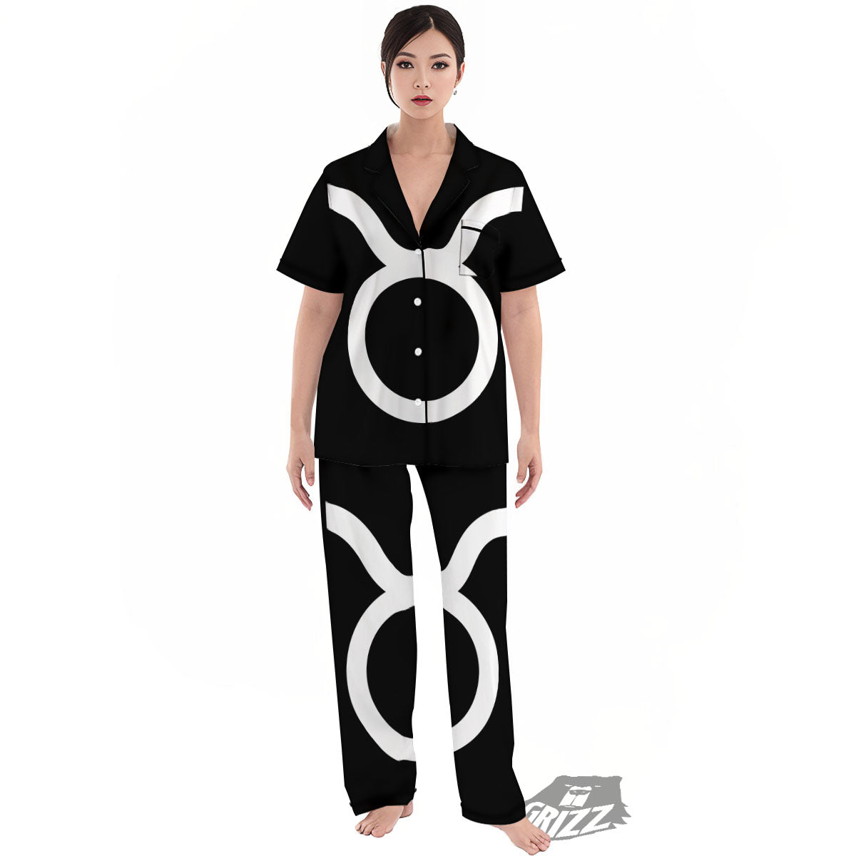 Taurus Sign White And Black Print Women's Pajamas Set-grizzshop