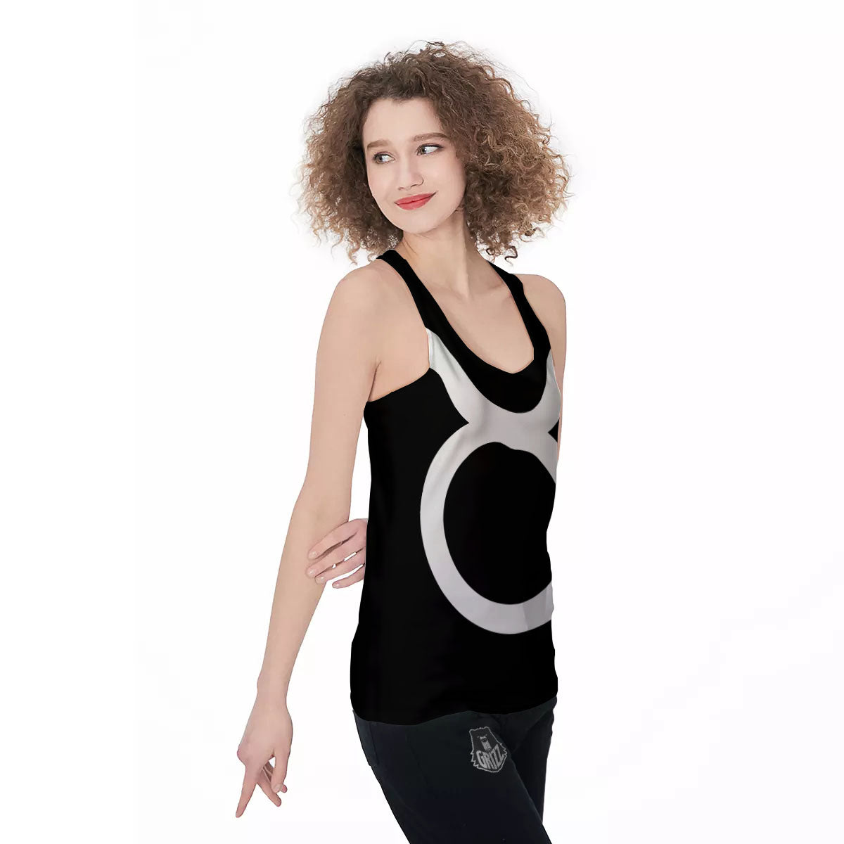 Taurus Sign White And Black Print Women's Racerback Tank Top-grizzshop